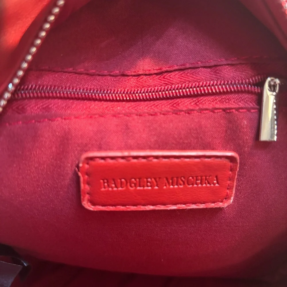 NWT Badgley Mischka Mini Backpack Red Quilted Silver Studded Vegan Leather New